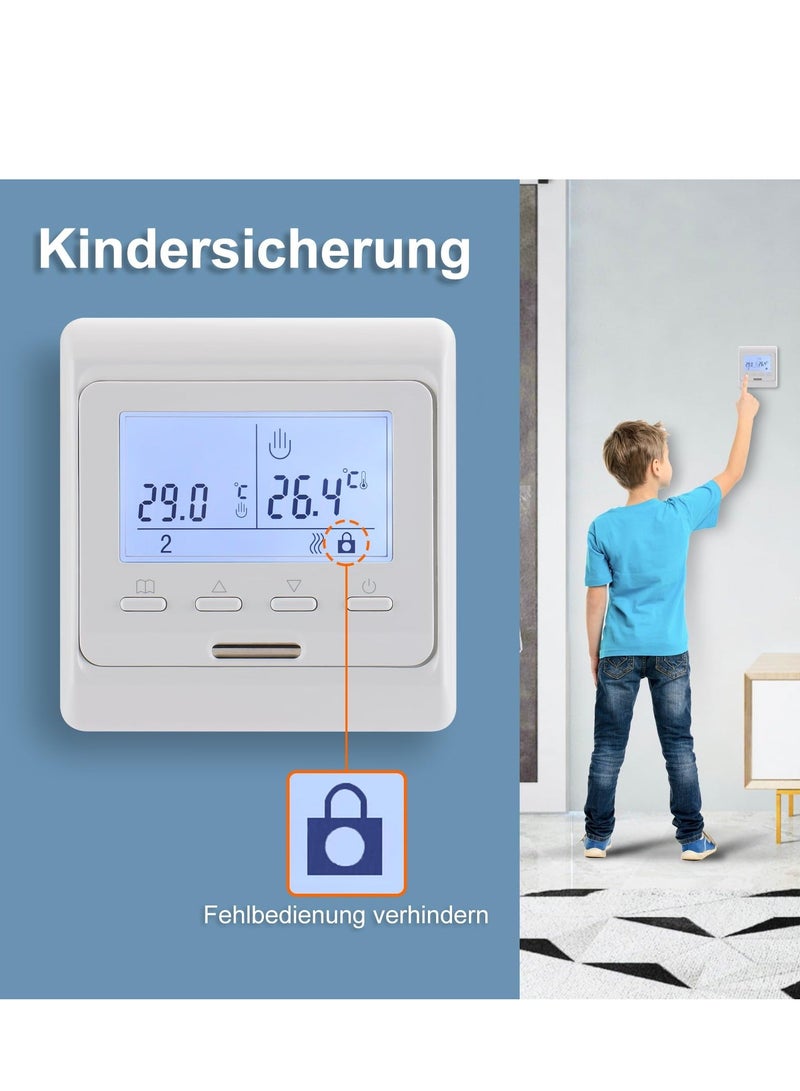 Room Thermostat 7-day Programmable,Digital Display AC230V Max16A Work for Electric Underfloor Heating with 3m Probe Sensor WG806 White  - Image 5