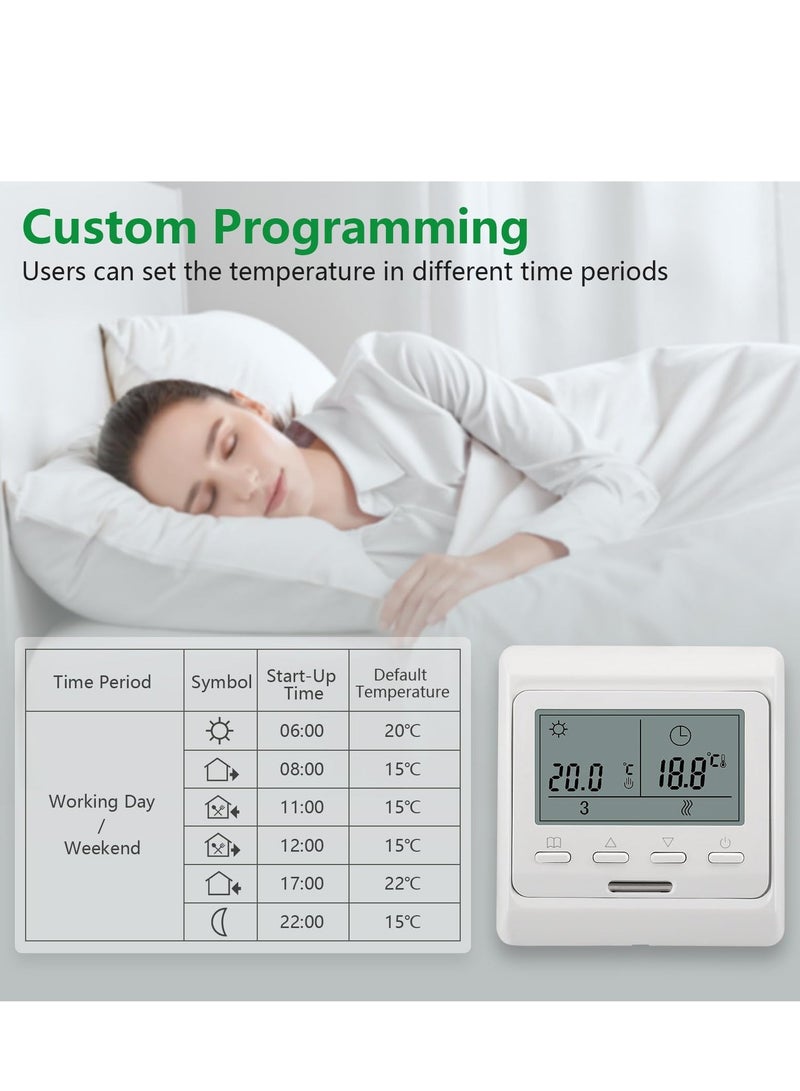 Room Thermostat 7-day Programmable,Digital Display AC230V Max16A Work for Electric Underfloor Heating with 3m Probe Sensor WG806 White  - Image 2