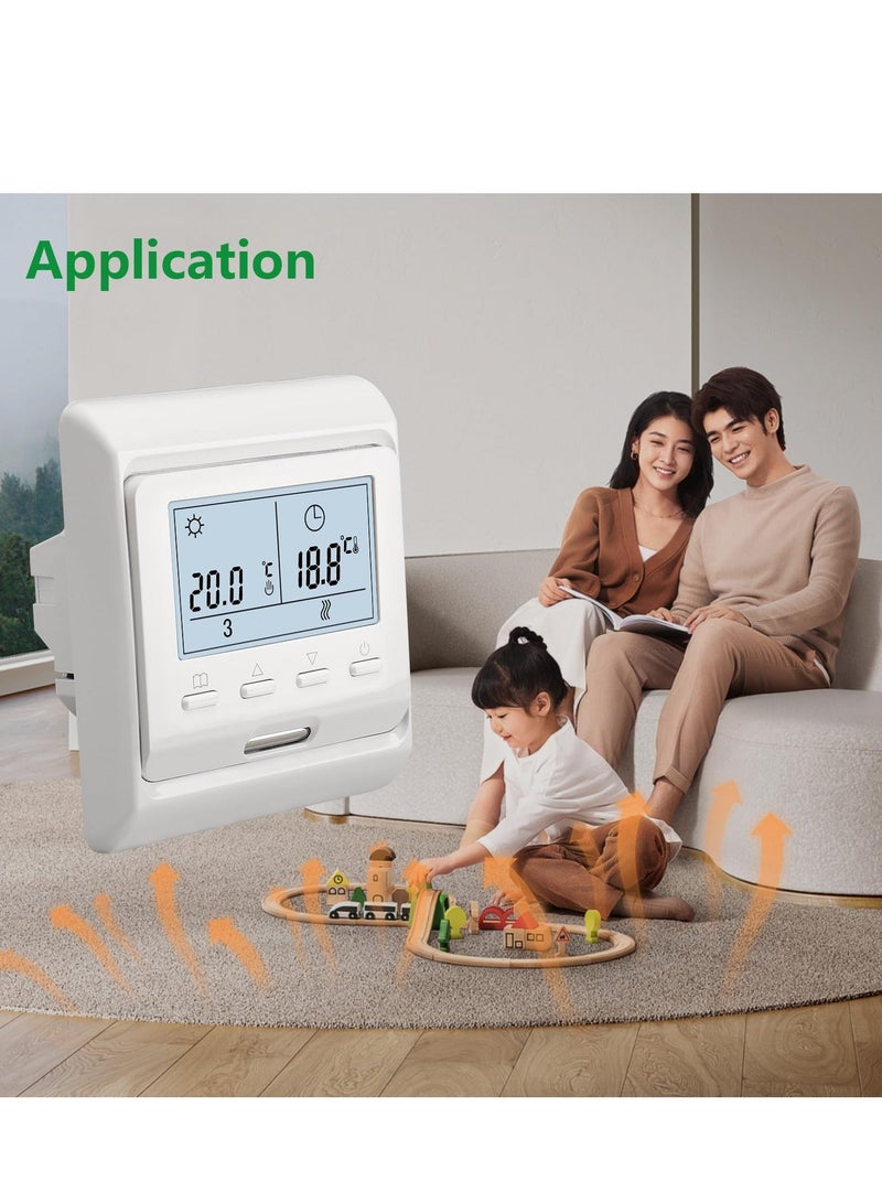 Room Thermostat 7-day Programmable,Digital Display AC230V Max16A Work for Electric Underfloor Heating with 3m Probe Sensor WG806 White  - Image 3