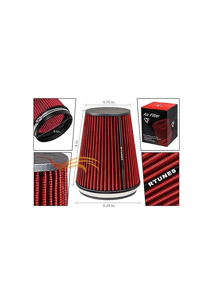 Rtunes Racing فلتر هواء بارد بديل مخروط Rtunes Racing RED 6" 102 مم - Image 2