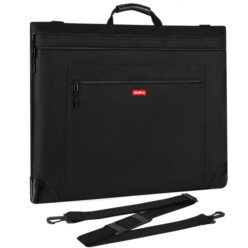 Nicpro Light Weight Art Portfolio Bag 18x24 Black Art Canvas Portfolio Case with Detachable Shoulder Strap Leather Corners Carrying Storage Case for Artwork Poster Sketching and Drawing