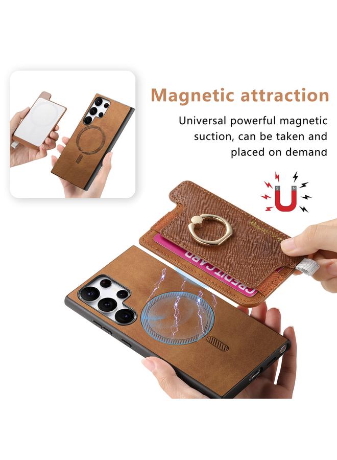 S-TOP Case For Samsung Galaxy S24 Ultra 5G Retro Cross Leather Ring Horizontal Insert Card Bag MagSafe Phone Case - Image 4