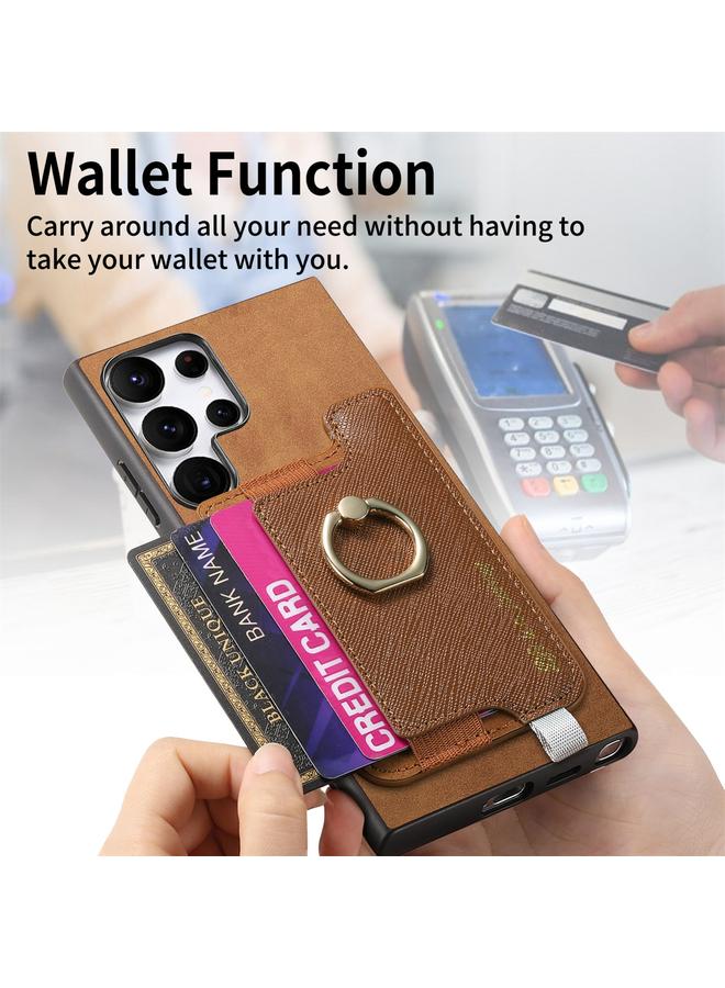 S-TOP Case For Samsung Galaxy S24 Ultra 5G Retro Cross Leather Ring Horizontal Insert Card Bag MagSafe Phone Case - Image 3