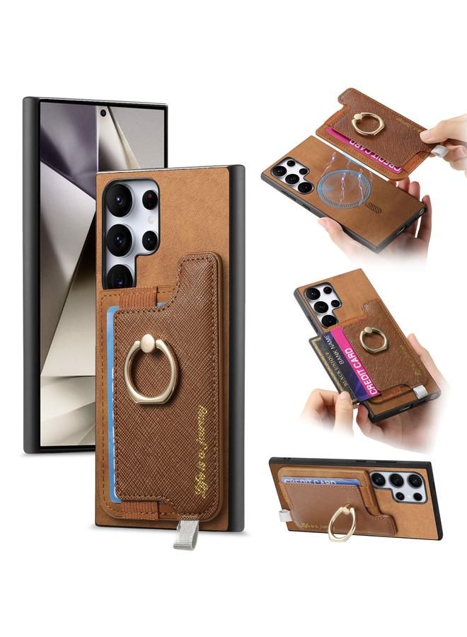 S-TOP Case For Samsung Galaxy S24 Ultra 5G Retro Cross Leather Ring Horizontal Insert Card Bag MagSafe Phone Case - Image 1