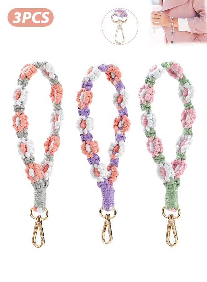 إم إكس إن 3 سلاسل مفاتيح PCS، مكريم يدوية الصنع سلسلة مفاتيح الأزهار سوار، ديزي رينغ ملونة سلسلة مفاتيح منسوجة للفتيات النساء - Image 1