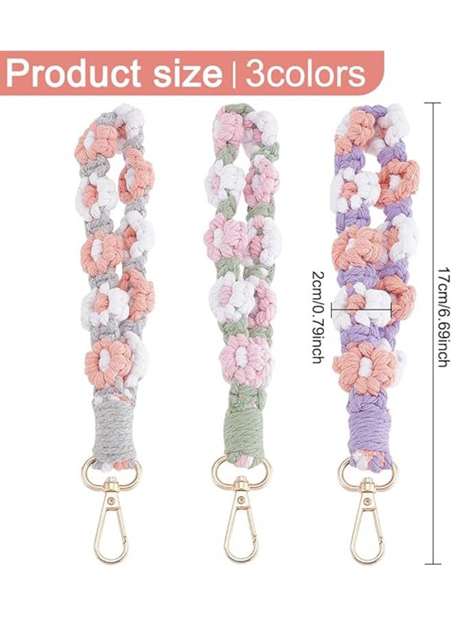 إم إكس إن 3 سلاسل مفاتيح PCS، مكريم يدوية الصنع سلسلة مفاتيح الأزهار سوار، ديزي رينغ ملونة سلسلة مفاتيح منسوجة للفتيات النساء - Image 2