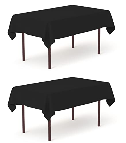 POMP Black 60 "" X 84 "" Poplin Polyester TableChloth (2 Pack) | تجاعيد + وصمة عار مقاومة سهلة العناية النسيج الممتاز | يناسب طاولة المستطيل 5 أقدام - Image 1