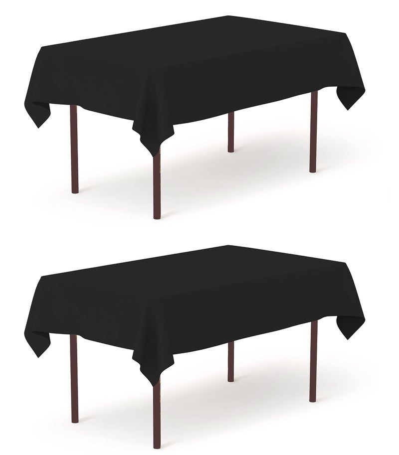 POMP Black 60 "" X 84 "" Poplin Polyester TableChloth (2 Pack) | تجاعيد + وصمة عار مقاومة سهلة العناية النسيج الممتاز | يناسب طاولة المستطيل 5 أقدام - Image 2