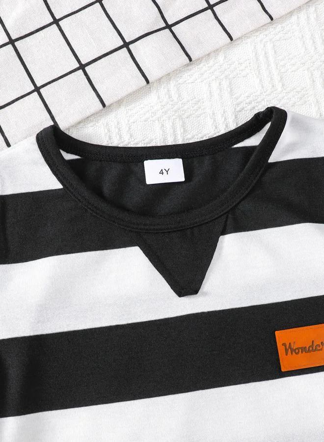Take Two Take Two Boys Striped Round Neck T-Shirt and Pants Set