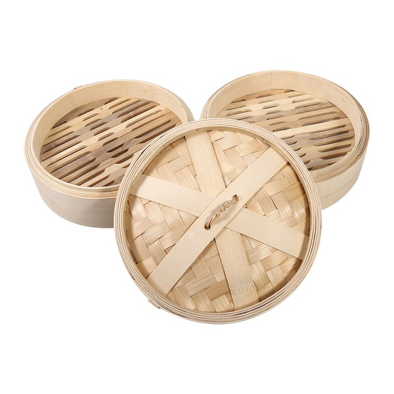 2 Tiers Bamboo Steamer Basket Chinese Natural Rice Cooking Food Cooker With Lid New(22cm) - Image 3