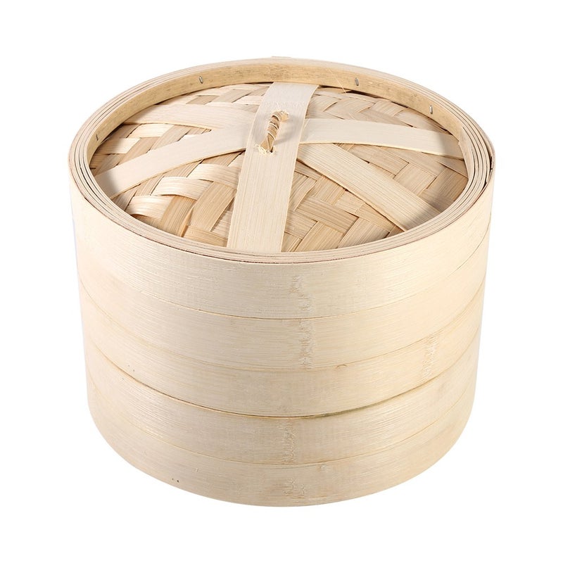 2 Tiers Bamboo Steamer Basket Chinese Natural Rice Cooking Food Cooker With Lid New(22cm) - Image 1