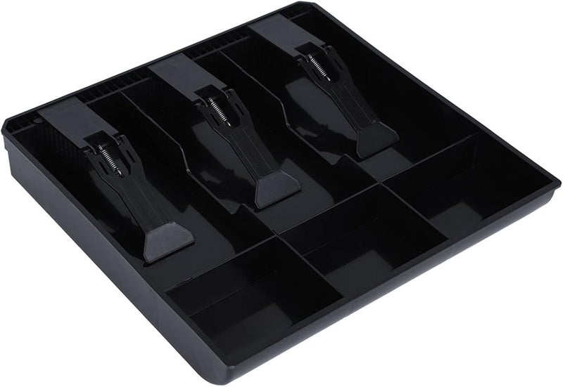 Cash Register Insert Tray Replacement for Money Storage - 3 Bill and 3 Compartments - Durable Plastic Drawer Organizer with Spring Loaded Clips - Black (Black) Black - Image 3