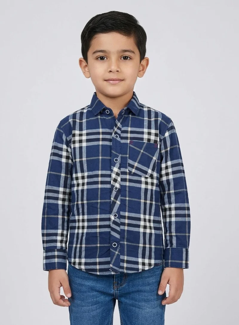 babyqlo Boys Navy Checkered Casual Cotton Shirt