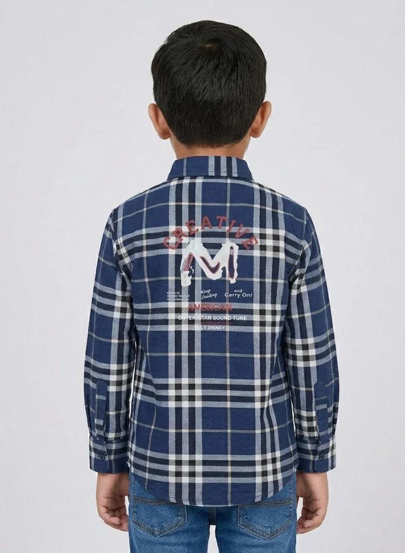 babyqlo Boys Navy Checkered Casual Cotton Shirt