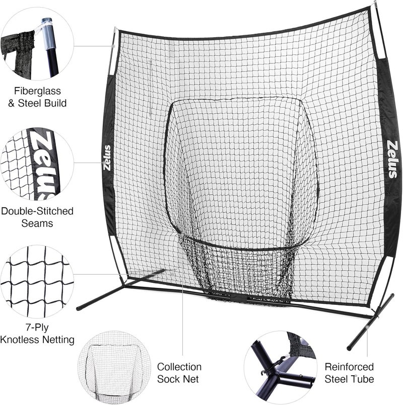 ZELUS 7×7 Baseball Net with Tee Kit, Portable Baseball Net for Hitting and Pitching, Softball Net with Tee, Carry Bag & Weighted Baseball - Image 3