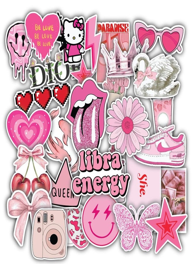 30Pcs Pink Aesthetic Vinyl Stickers - Waterproof, Residue-Free, Self-Adhesive for Laptops, Journals, Scrapbooks, Water Bottles, Guitars - Image 1