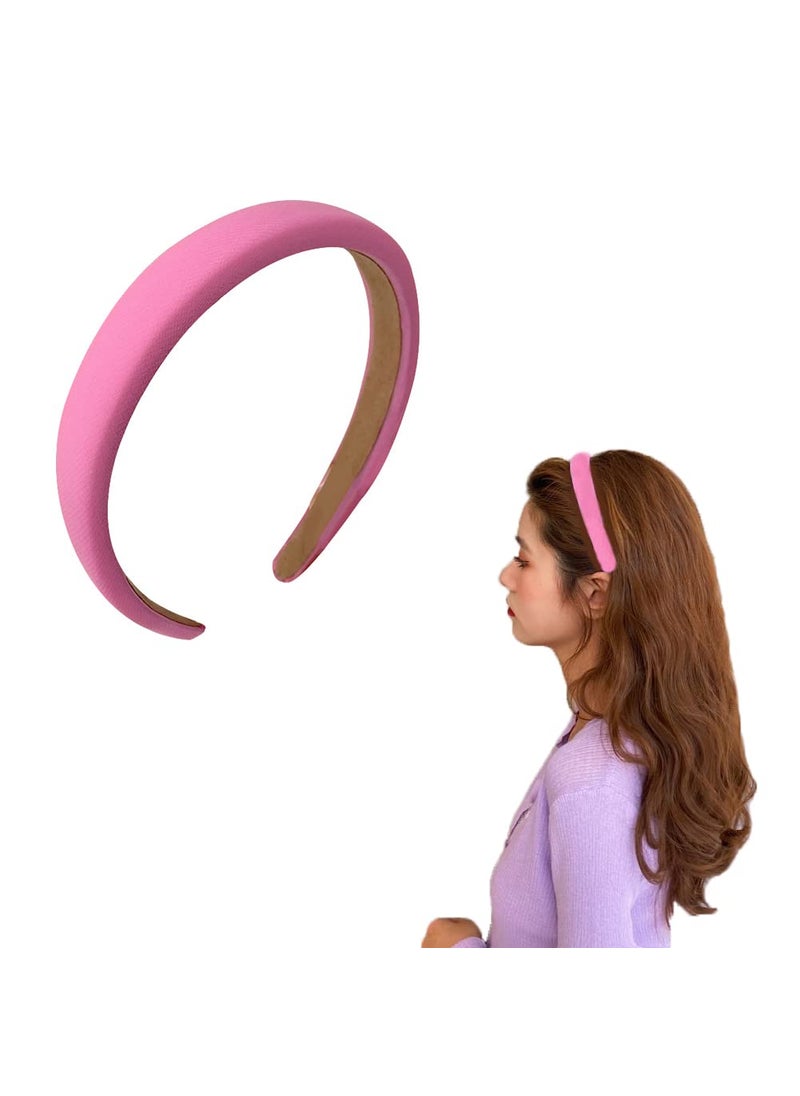 YALLNASL Chunky Padded Sponge Wide Headbands  NonSlip Satin Hair Accessories for Women Girls Comfort Soft Pink HeadBand 