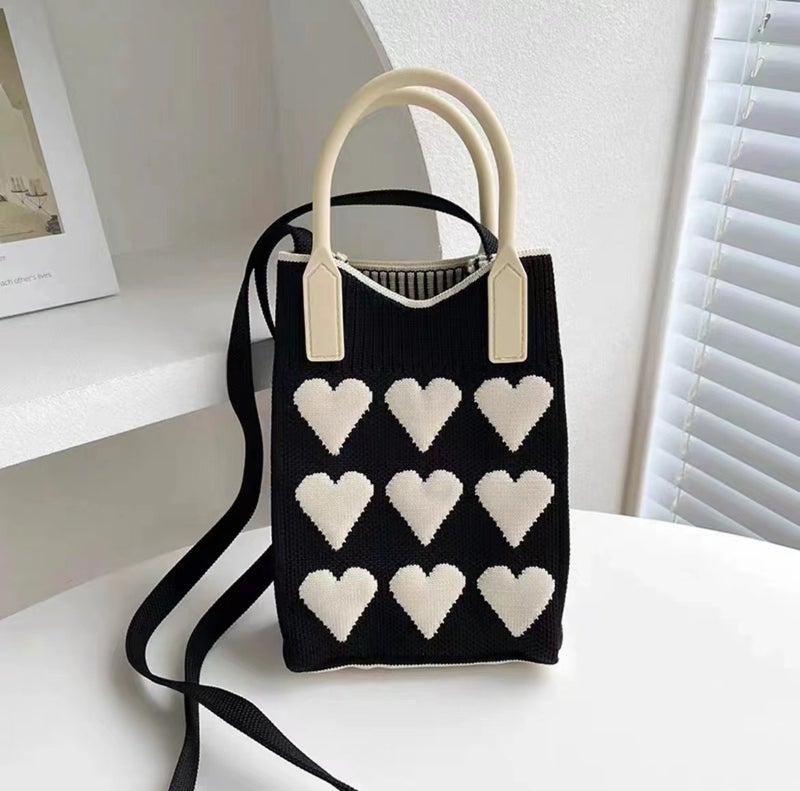 Love-Themed Phone Bag, Knitted Bag, Compact And Portable Silicone Handbag, Shoulder Crossbody Bag, Mini Student Bag, Versatile - Image 1