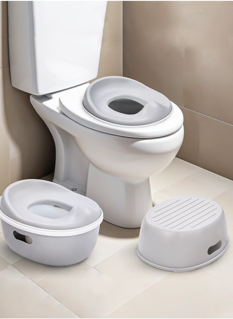 BAYBEE - Baybee 3 in 1 Nando Baby Potty Seat For Kids, Baby Potty Training Seat Chair With Splash Guard & Potty Step Stool for Toddlers Kids Western Toilet Seat Potty Seat For 0 to 5 Years Boy Girl Grey - Image 1