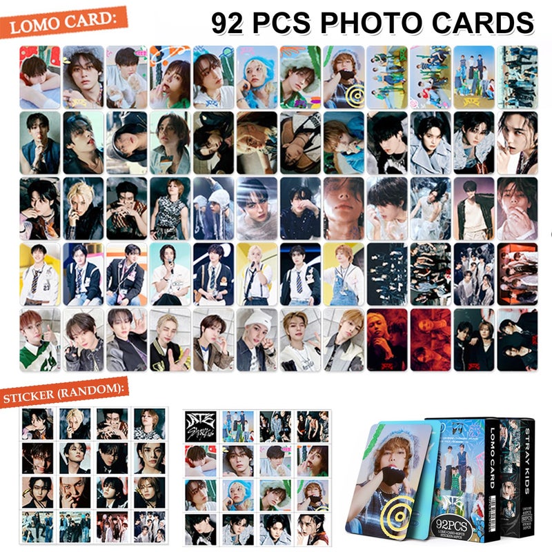 CoolShef مجموعة بطاقات فوتوغرافية من StrayKids تتكون من 92 ورقة مع ملصقات، ورق نحاسي لبطاقات فوتوغرافية من Stray Kids لمحبيهم، مثالية للألبومات وكتب القصاصات - Image 3