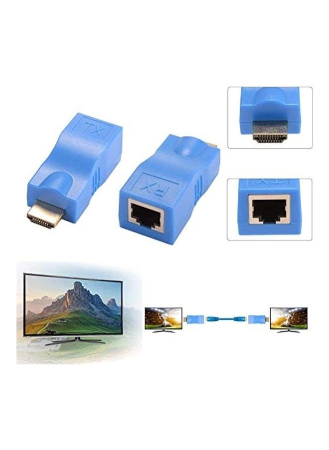 ELTRAZONE 2-Piece HDMI Extender Adapter Set in Blue – Extend HDMI Signal Transmission Over Long Distances, High-Speed HDMI 1.4 Compatible, Plug & Play, Supports Full HD 1080p, Ideal for Home Theater, Gaming, Projectors, TVs, Reliable & Durable Design  - Image 1