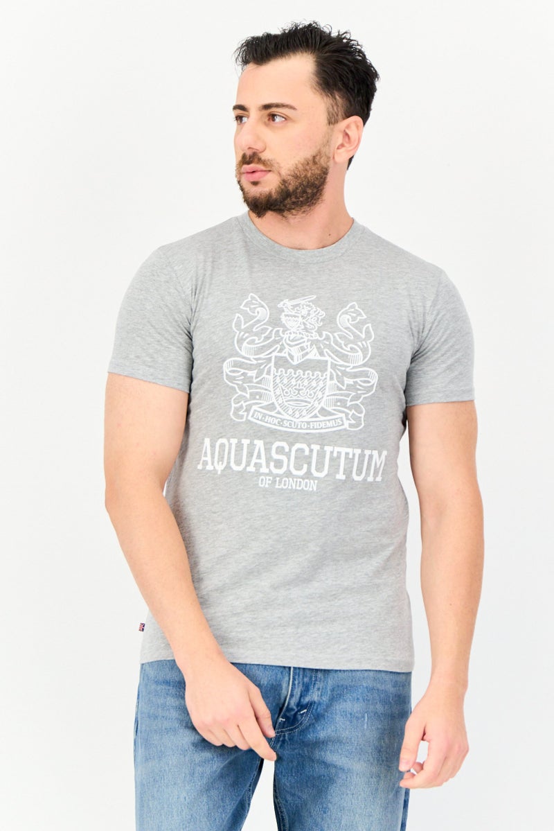 Aquascutum Men Round Neck Short Sleeves Graphic Print T-Shirt, Grey - Image 1
