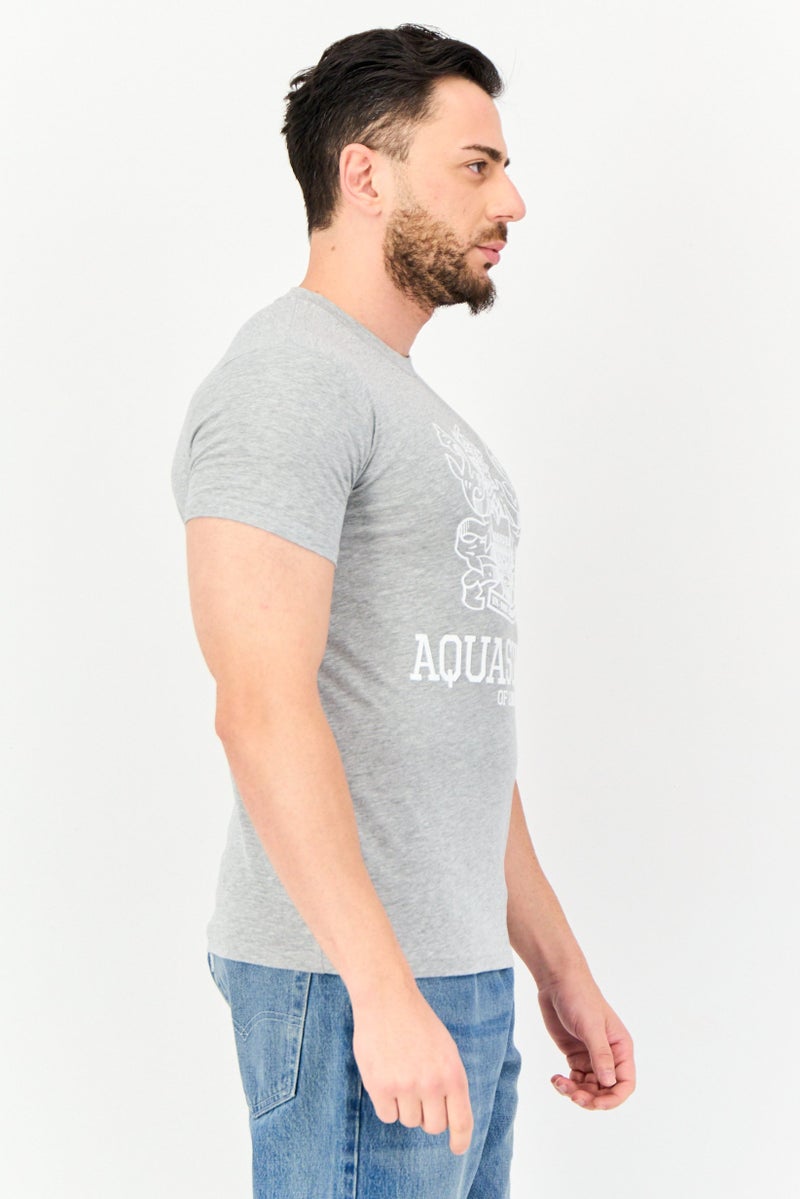 Aquascutum Men Round Neck Short Sleeves Graphic Print T-Shirt, Grey - Image 2