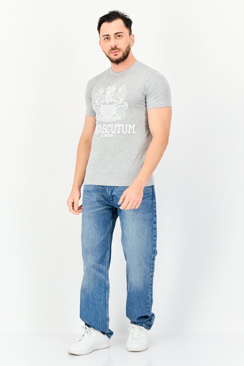 Aquascutum Men Round Neck Short Sleeves Graphic Print T-Shirt, Grey - Image 4