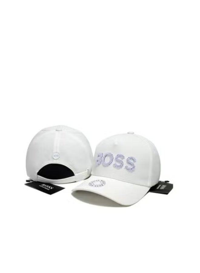 BOSS White Cap with Beaded 3D Logo & Brand Badge