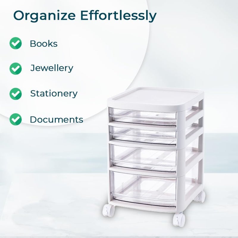 Kuber Industries Kuber Industries 4 Layer Cosmetic Cabinet with Trolley4Tier Rolling Cart Storage OrganizerShelf Stand With DrawerWhite - Image 5