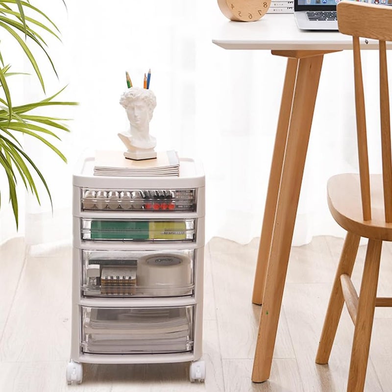 Kuber Industries Kuber Industries 4 Layer Cosmetic Cabinet with Trolley4Tier Rolling Cart Storage OrganizerShelf Stand With DrawerWhite - Image 1