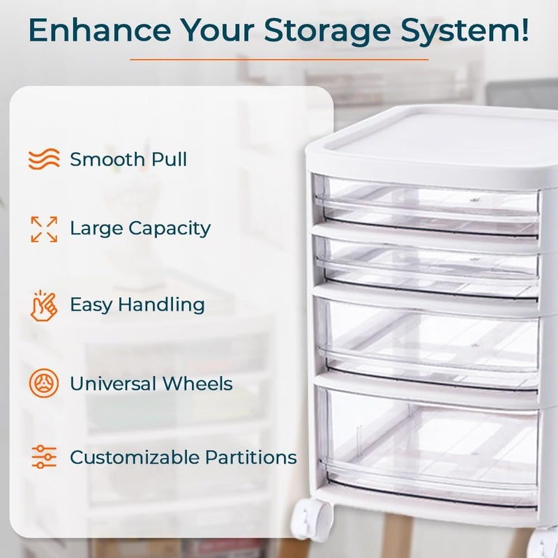Kuber Industries Kuber Industries 4 Layer Cosmetic Cabinet with Trolley4Tier Rolling Cart Storage OrganizerShelf Stand With DrawerWhite - Image 3