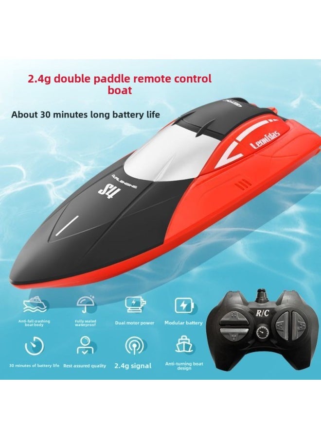 High Speed Remote Control Speedboat Oversized Remote Control Boat Children Charging Wireless Electric Boy Water Toy Boat Model-Color:Red 30-minute Battery Life + Automatic Reset-Specification:Two Rechargeable Batteries Are Recommended [double Battery Life]  - Image 1