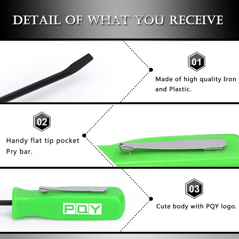PQY Mini Pocket Pry Bar with Pocket Clip 4.5" Length 3pcs (Green) - Image 3