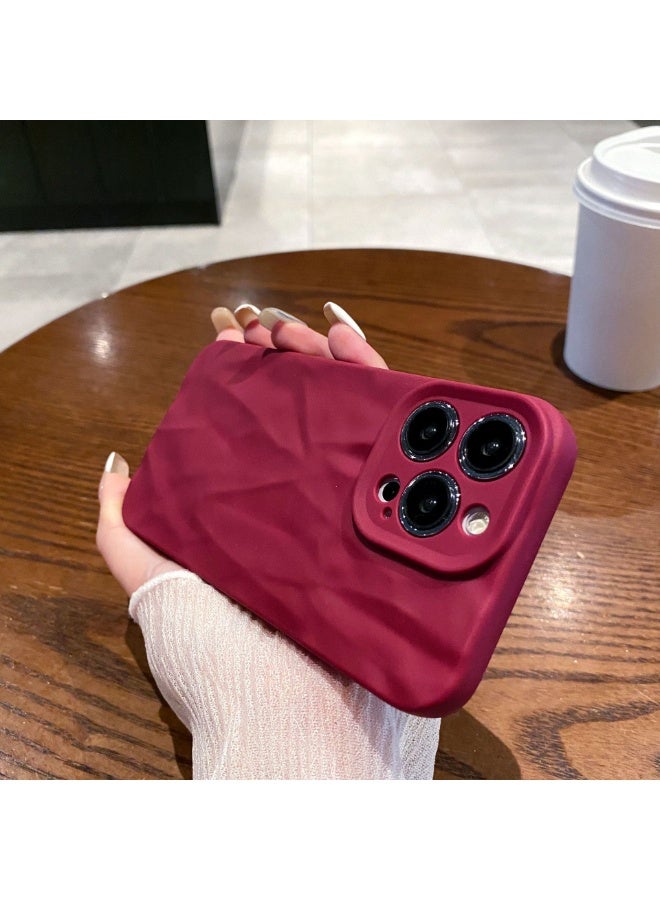 NIBEMINENT Frosted Pleats Protective TPU Case Cover For iPhone 14 Pro Max, Claret - Image 1