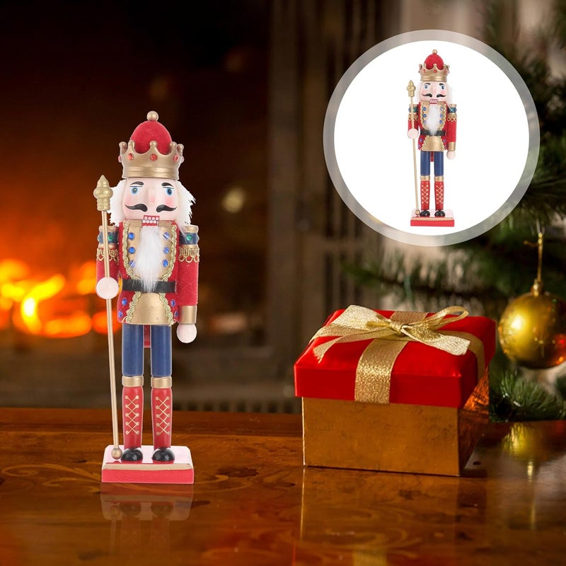 Nutcracker Puppet Doll Wooden Walnut Soldier Xmas Red and Cream Holiday Figurine Home Holiday Decoration for Table and Shelf Display - Image 5