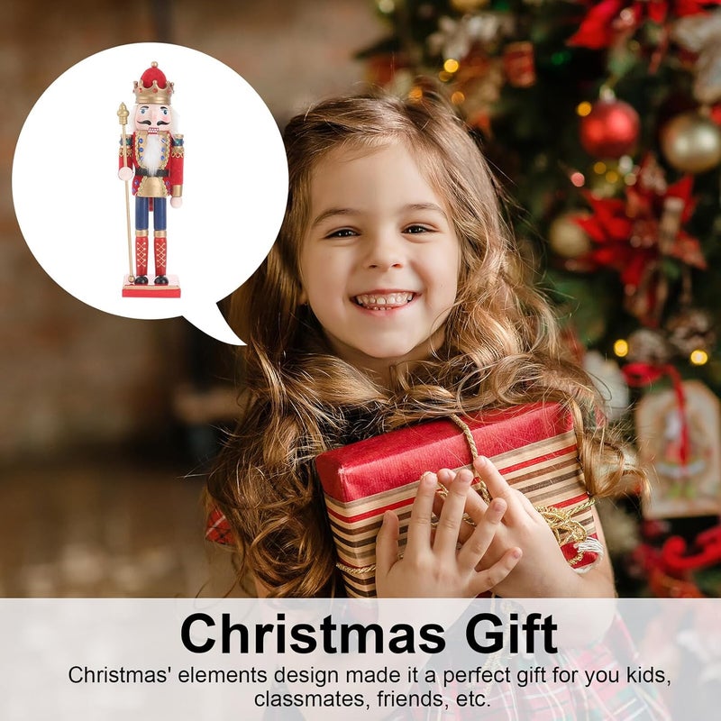 Nutcracker Puppet Doll Wooden Walnut Soldier Xmas Red and Cream Holiday Figurine Home Holiday Decoration for Table and Shelf Display - Image 3