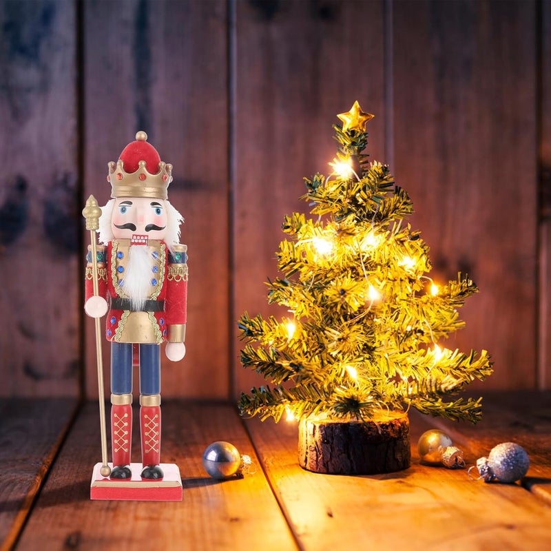 Nutcracker Puppet Doll Wooden Walnut Soldier Xmas Red and Cream Holiday Figurine Home Holiday Decoration for Table and Shelf Display - Image 2