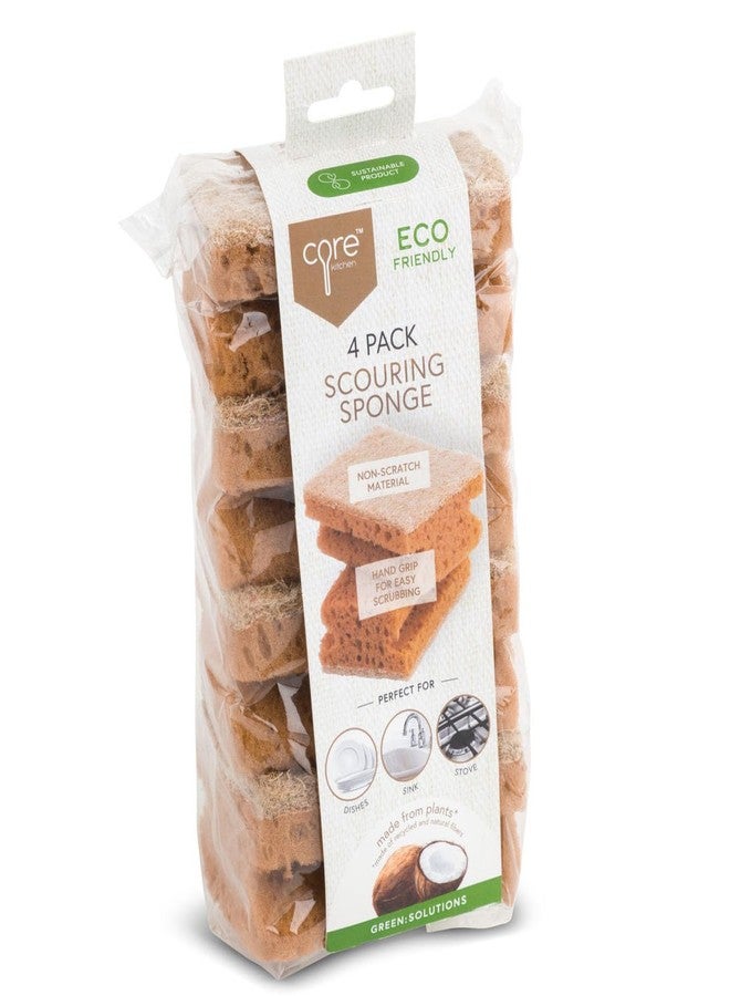 Core Kitchen Everyday Cleaning Power, Natural Almond Color 4 x 6 Inch Eco-Friendly Coconut Fiber Kitchen & Bathroom Scouring Scrub Sponge with Easy-Grip Handle, 4 Pack, 43324 - Image 1