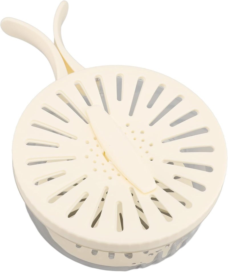 AMONIDA Fruit Vegetable Washing Bowl, Multifunctional Draining Basket with Concealed Foldable Handle, Ideal for Kitchen Storage & Outdoor Picnics, Brown (White) - Image 3