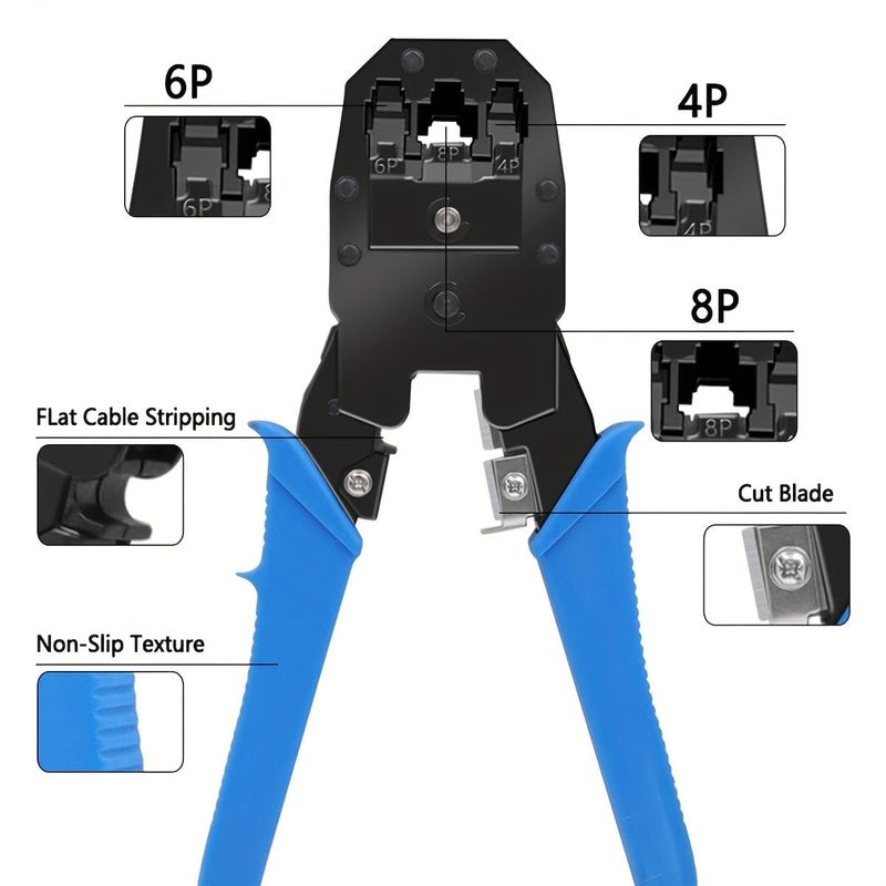 Cp Tech Rj45 Rj11 Crimping Tool Kit For Cat5e/cat6 With Network Cable Tester, 50PCS Connector With Cap and Lan Cable Stripper (Combo-7) - Image 4