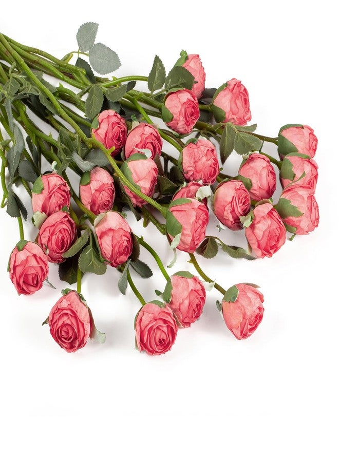 DuHouse 24pcs Artificial Vintage Roses Silk Mini Rose with Stem Fake Rose Bouquets for Arrangement Wedding Centerpiece Party Home Decoration(Vintage Pink) - Image 1