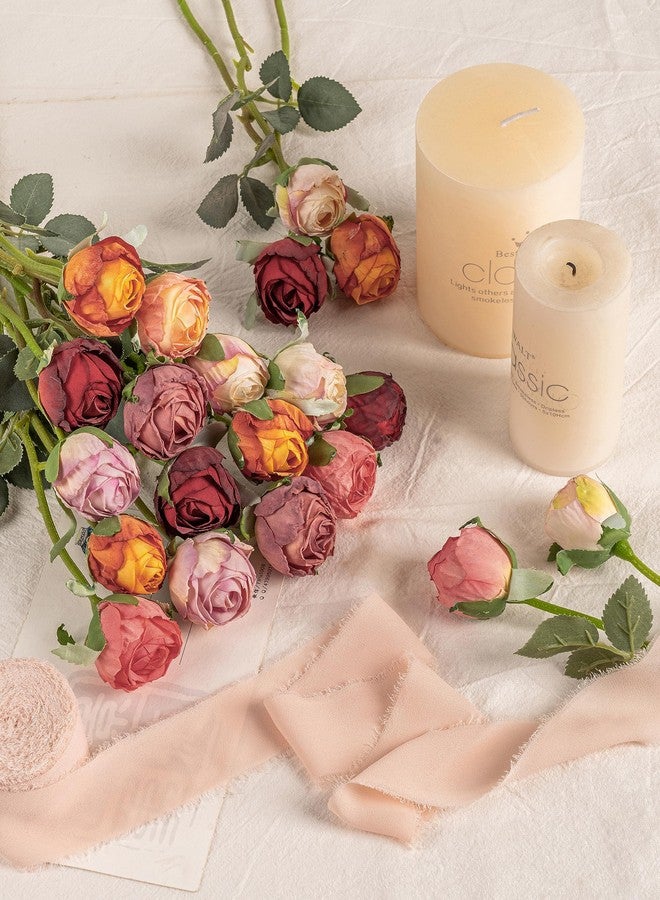 DuHouse 24pcs Artificial Vintage Roses Silk Mini Rose with Stem Fake Rose Bouquets for Arrangement Wedding Centerpiece Party Home Decoration(Vintage Pink) - Image 4