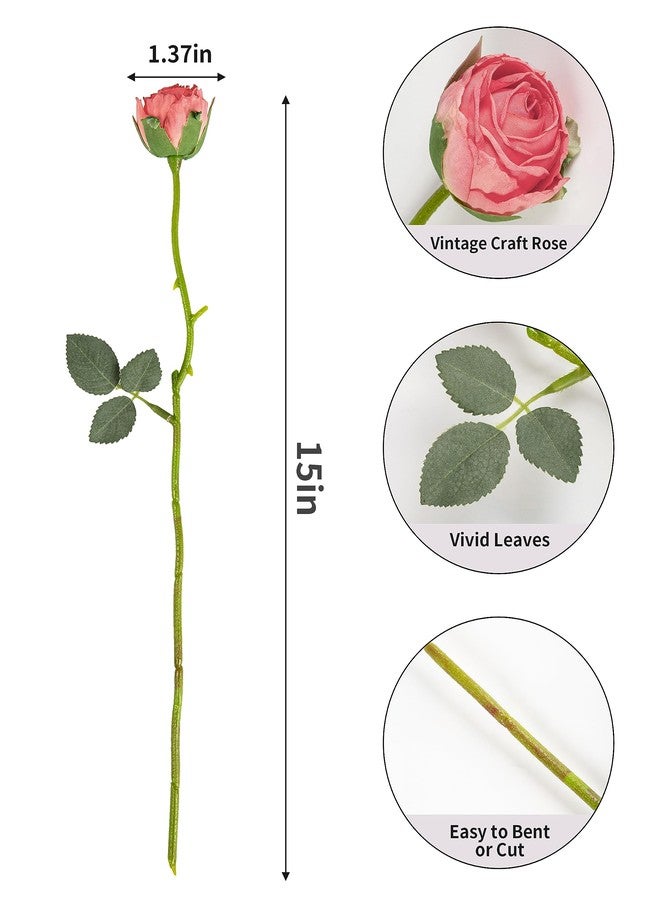 DuHouse 24pcs Artificial Vintage Roses Silk Mini Rose with Stem Fake Rose Bouquets for Arrangement Wedding Centerpiece Party Home Decoration(Vintage Pink) - Image 2