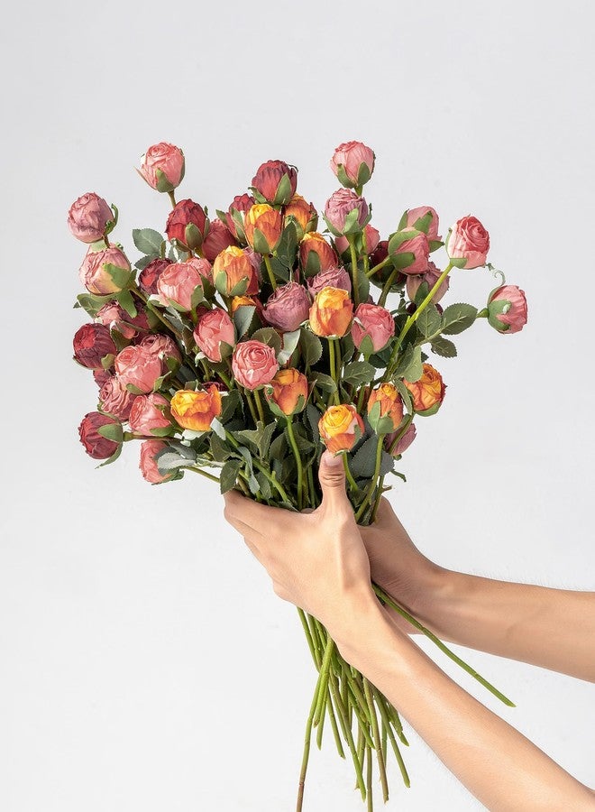 DuHouse 24pcs Artificial Vintage Roses Silk Mini Rose with Stem Fake Rose Bouquets for Arrangement Wedding Centerpiece Party Home Decoration(Vintage Pink) - Image 3