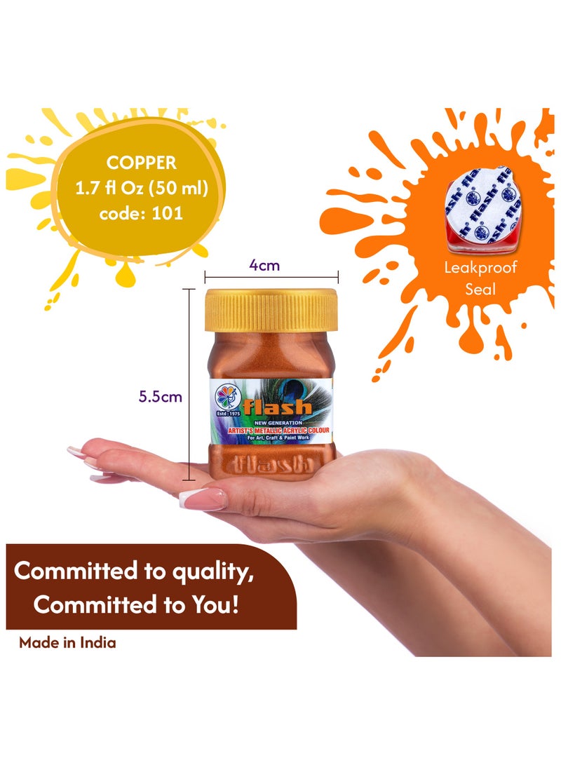 فلاش طلاء أكريليك معدني ممتاز من فلاش، مصبوغ بدرجة عالية ومقاوم للبهتان، غير سام، طلاء متعدد الأسطح للفنانين والرسامين الهواة والأطفال (نحاسي) - Image 2