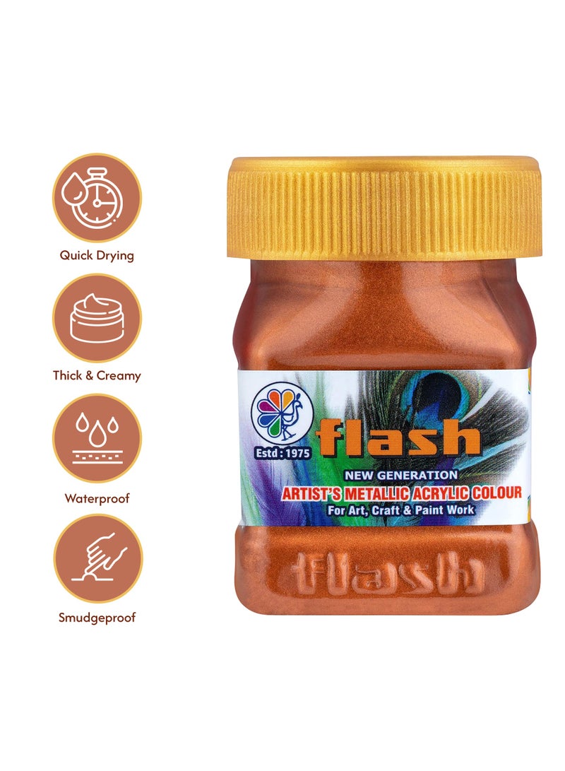 فلاش طلاء أكريليك معدني ممتاز من فلاش، مصبوغ بدرجة عالية ومقاوم للبهتان، غير سام، طلاء متعدد الأسطح للفنانين والرسامين الهواة والأطفال (نحاسي) - Image 3
