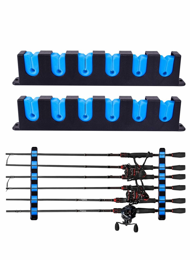 KASTWAVE Rod Racks Upgraded Fishing Rod Holder, Wall Mounted Fishing Rod Rack, Fishing Pole Holders for Garage,6-Rod Fishing Pole Rack, 1 Pair (Horizontal), BLUE, 13.8 * 5.3 * 1.3in - Image 1