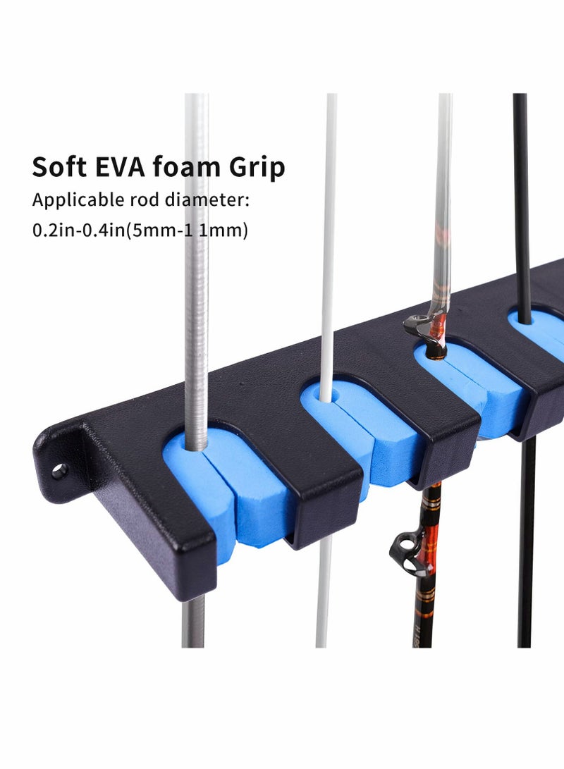 KASTWAVE Rod Racks Upgraded Fishing Rod Holder, Wall Mounted Fishing Rod Rack, Fishing Pole Holders for Garage,6-Rod Fishing Pole Rack, 1 Pair (Horizontal), BLUE, 13.8 * 5.3 * 1.3in - Image 4