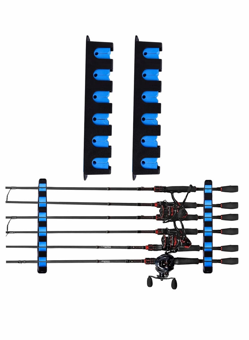 KASTWAVE Rod Racks Upgraded Fishing Rod Holder, Wall Mounted Fishing Rod Rack, Fishing Pole Holders for Garage,6-Rod Fishing Pole Rack, 1 Pair (Horizontal), BLUE, 13.8 * 5.3 * 1.3in - Image 3